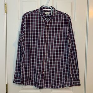 Dockers Red White Blue Long Sleeve Dress Shirt Men’s Size Large Embroidered Logo